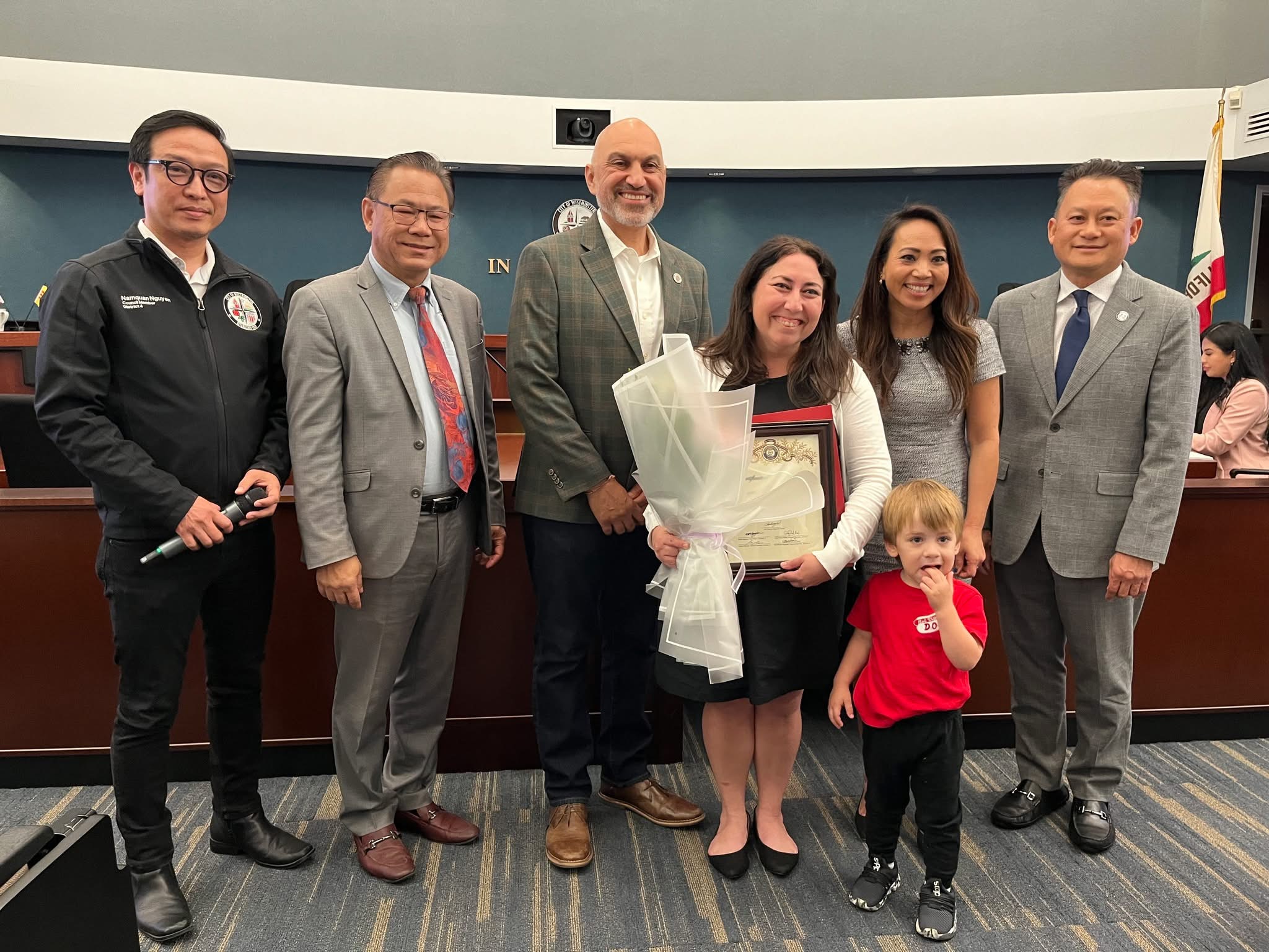 Christine with her son and the Westminster City Council