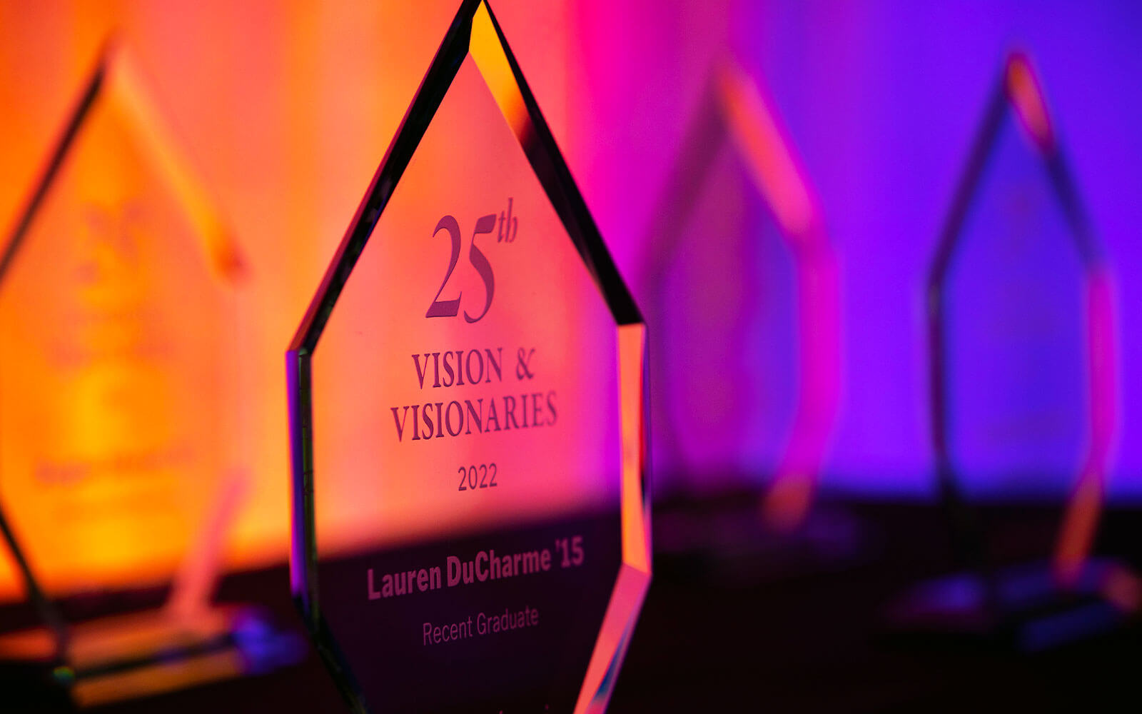 25th awards lined up on a table